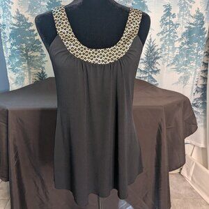 A. Byer Black Sleeveless Top with Patterned Trim – Size Large